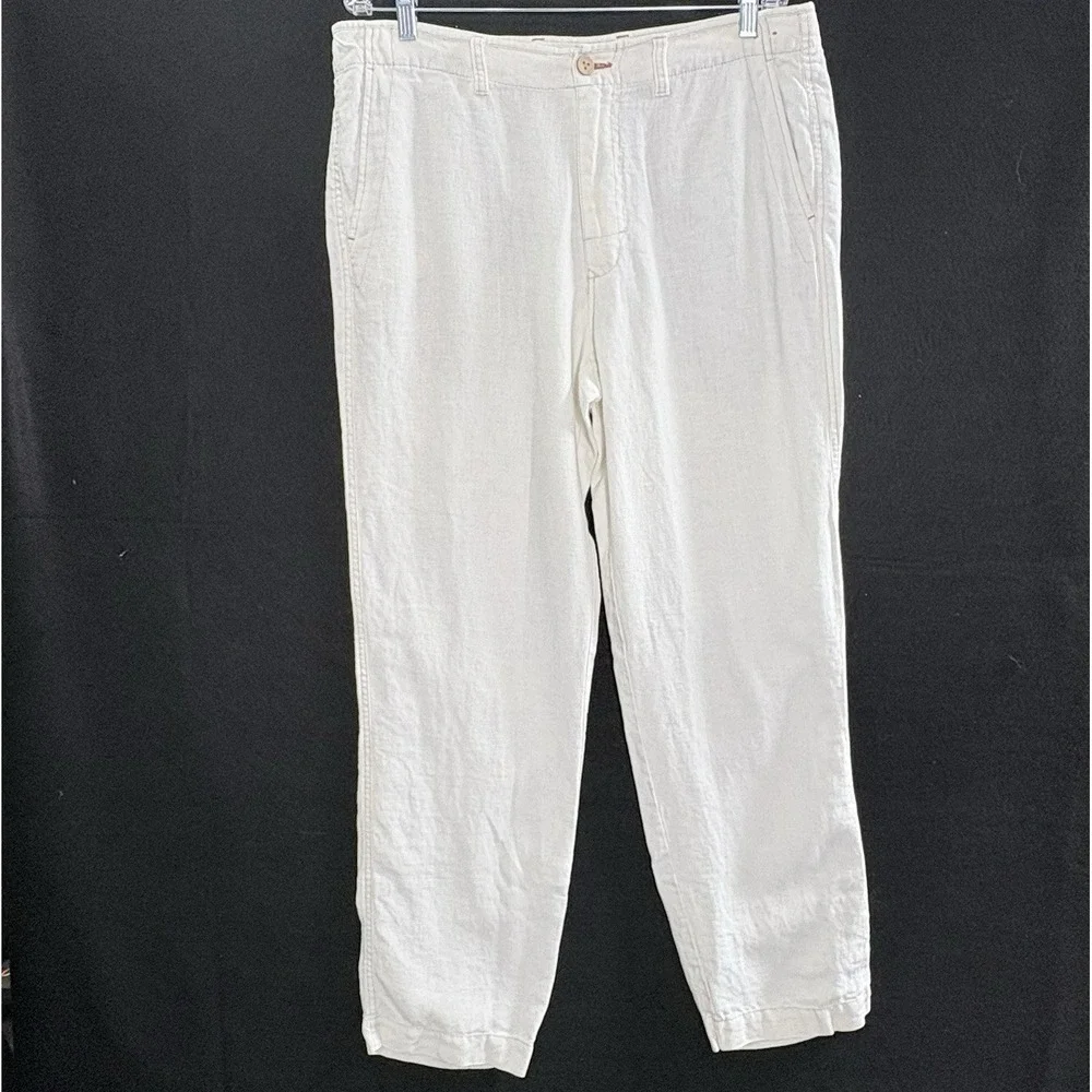 TOMMY BAHAMA Men Relax Fit Linen Straight Pants Sz 35 Ivory Travel Vacation 1A-4